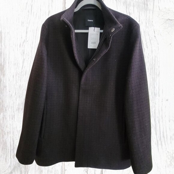 NWT Theory Clarence Wool Coat XL in Mink Multi Micro Check - Picture 3 of 16